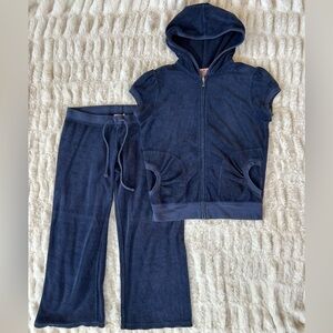 Y2K Vintage Juicy Couture Terry Tracksuit Set Made in USA Navy Blue
